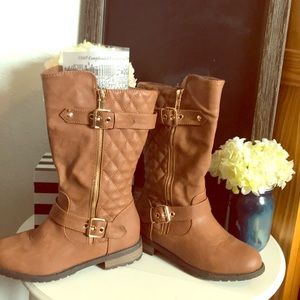 Girls size 3 brown quilted knee high boots